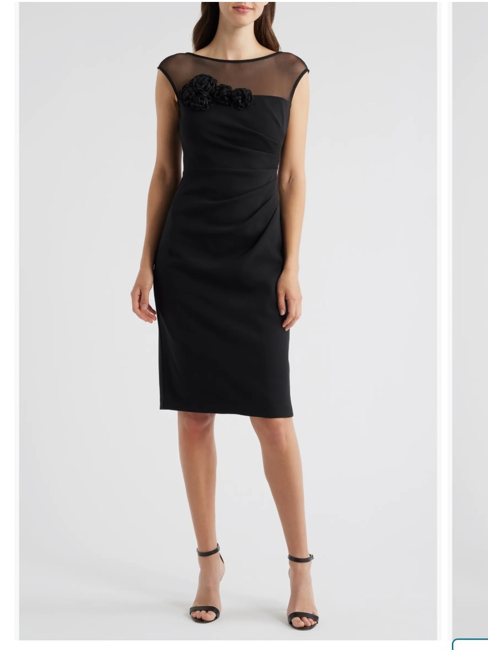 NWT Eliza J Midi Rosette Detail Mesh & Crepe Cocktail Dress Bodycon Sz 2 $150